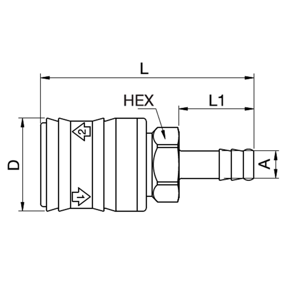 Serie 26 - Self-Venting System Hun Lynkobling (med ventil) - Slangestuds - Messing