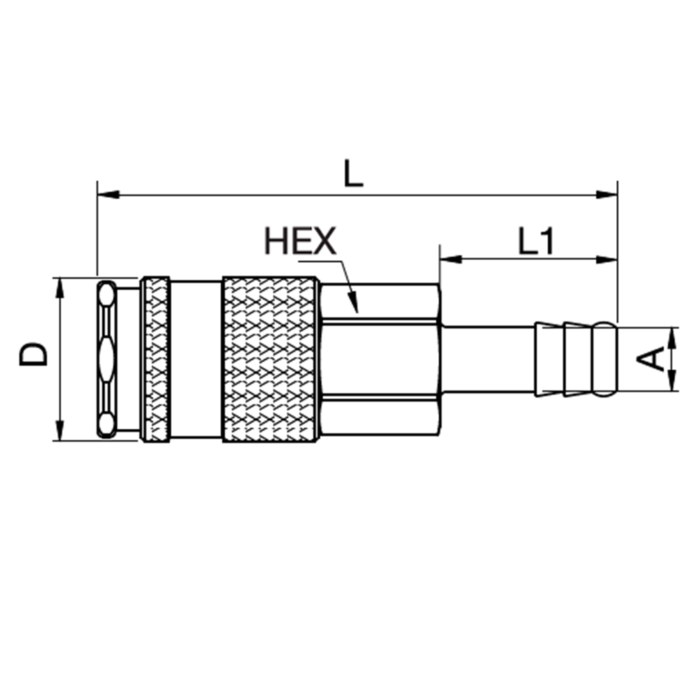 Serie 95 - Safety (single shut-off) Hun Lynkobling (med ventil) - Slangestuds - Messing