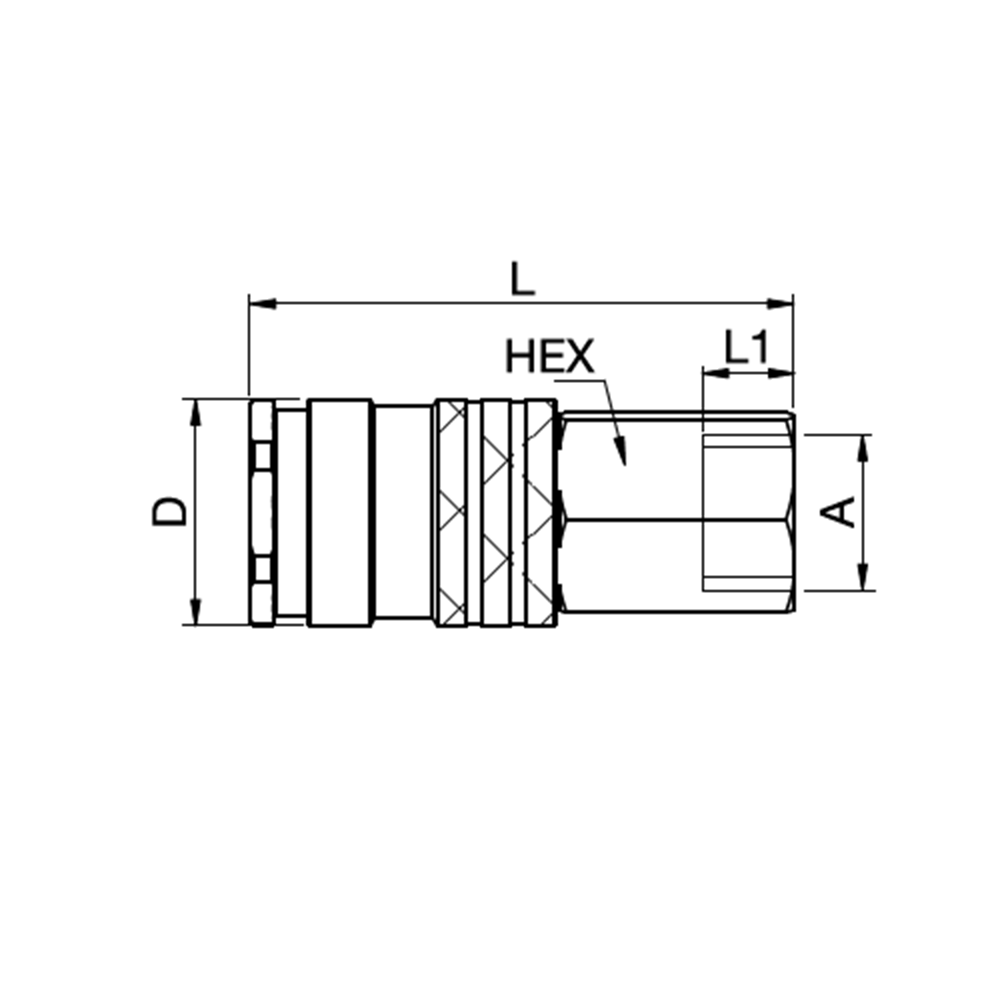 Serie 1300 - Single Shut-Off Hun Lynkobling (med ventil) - Hun Gevind - Rustfrit stål