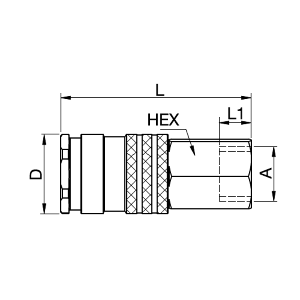 Serie 1800 - Single Shut-Off Hun Lynkobling (med ventil) - Hun Gevind - Rustfrit stål