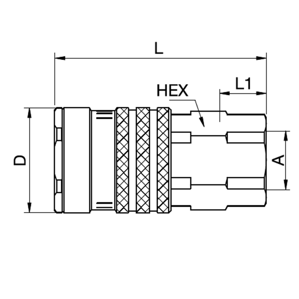 Serie 1800 - Double Shut-Off Hun Lynkobling (med ventil) - Hun Gevind - Rustfrit stål