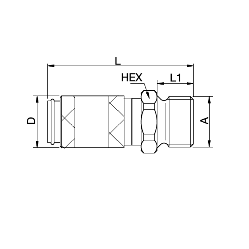 Serie 20 - Single Shut-Off Hun Lynkobling (med ventil) - Han Gevind - Rustfrit stål