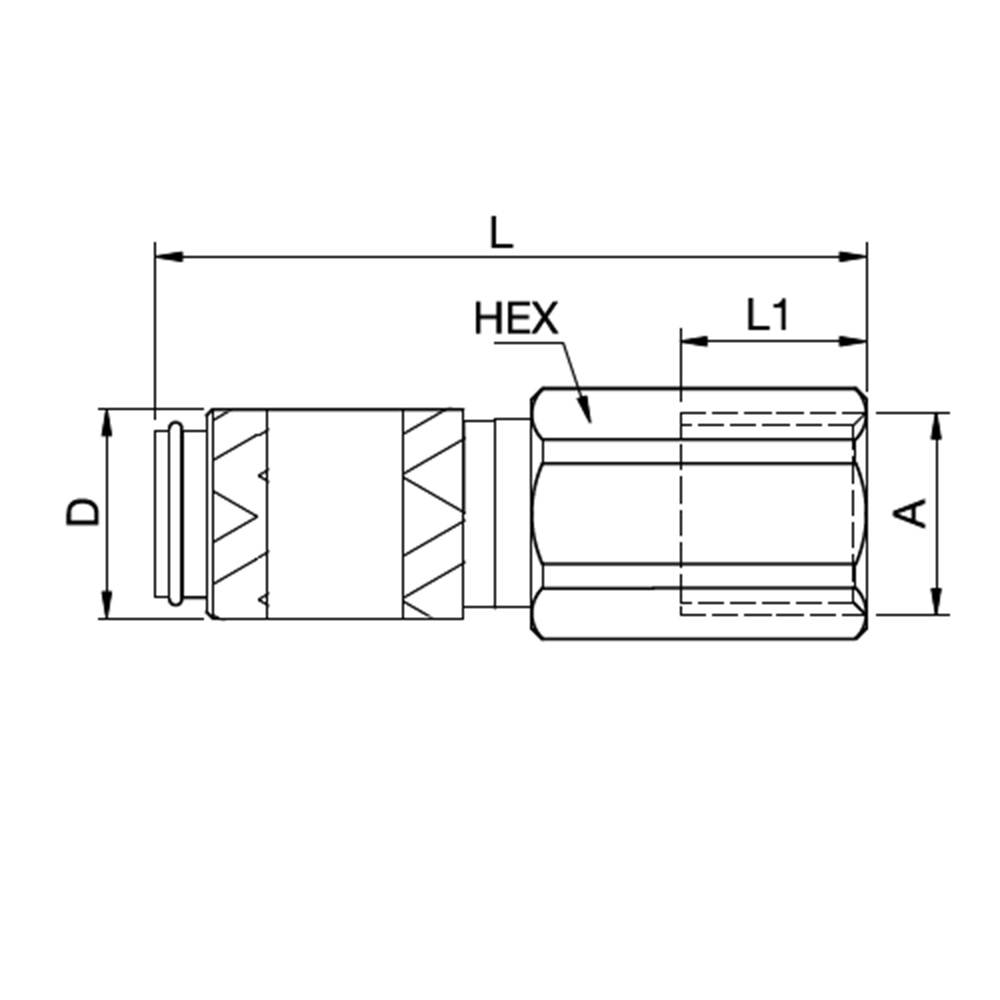 Serie 20 - Single Shut-Off Hun Lynkobling (med ventil) - Hun Gevind - Rustfrit stål
