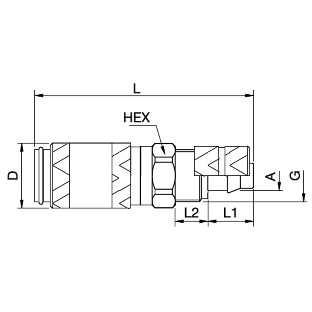 Serie 20 - Single Shut-Off Hun Lynkobling (med ventil) - Med Plastikslange samling - Rustfrit stål