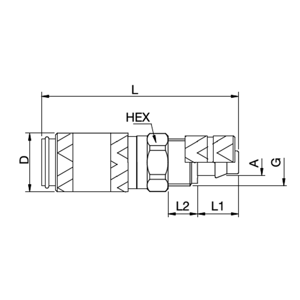 Serie 20 - Double Shut-Off Hun Lynkobling (med ventil) - Med Plastikslange samling - Rustfrit stål