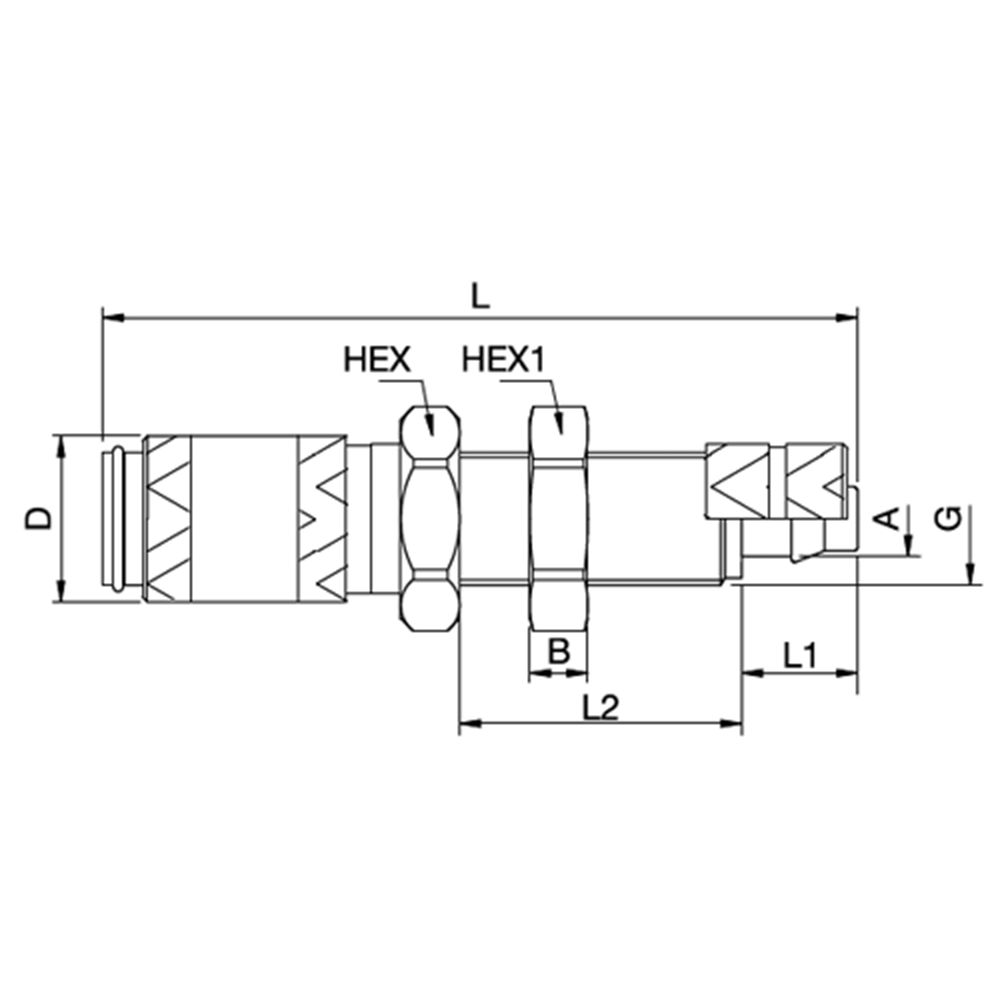 Serie 20 - Double Shut-Off Hun Lynkobling (med ventil) - Panelmonteret Med Plastikslange samling - Rustfrit stål