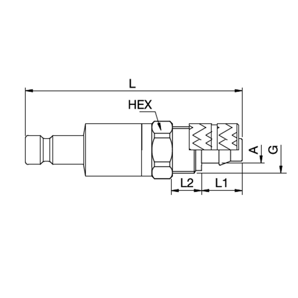 Serie 20 - Double Shut-Off Han Lynkobling (med ventil) - Med Plastikslange samling - Rustfrit stål