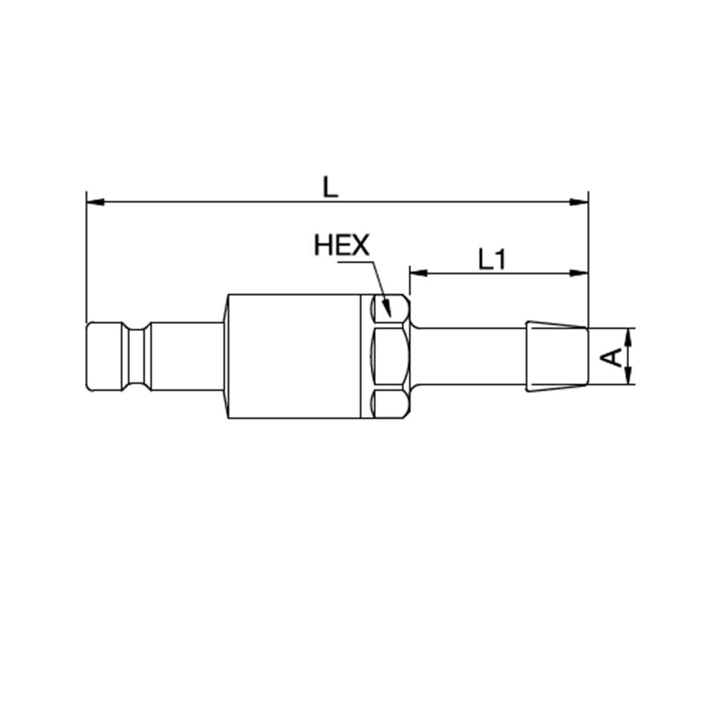Serie 20 - Double Shut-Off Han Lynkobling (med ventil) - Slangestuds - Rustfrit stål