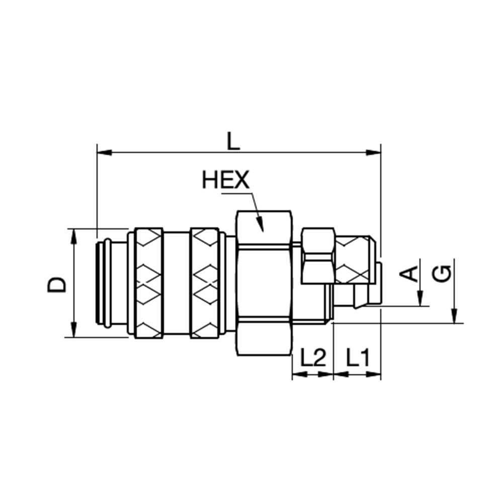 Serie 21 - Single Shut-Off Hun Lynkobling (med ventil) - Med Plastikslange samling - Rustfrit stål