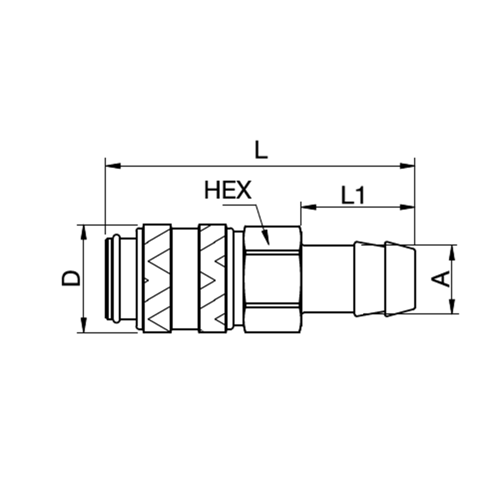 Serie 21 - Single Shut-Off Hun Lynkobling (med ventil) - Slangestuds - Rustfrit stål