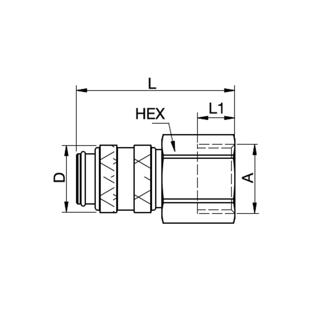 Serie 21 - Double Shut-Off Hun Lynkobling (med ventil) - Hun Gevind - Rustfrit stål