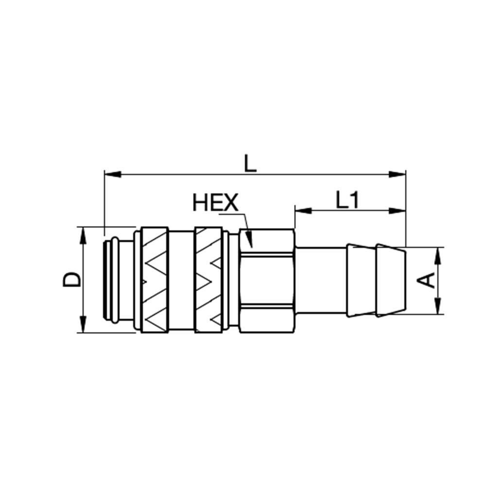 Serie 21 - Double Shut-Off Hun Lynkobling (med ventil) - Slangestuds - Rustfrit stål
