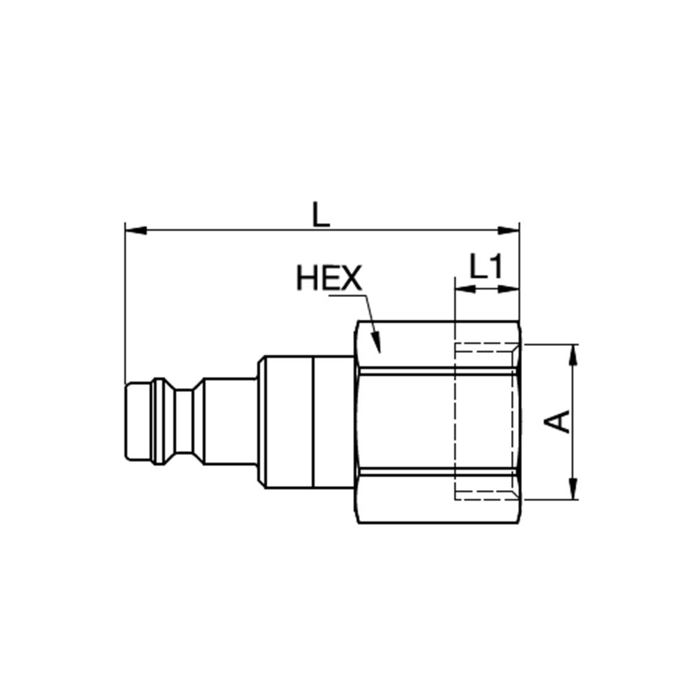Serie 21 (Formkodet) - Double Shut-Off Han Lynkobling (med ventil) - Hun Gevind - Rustfrit stål