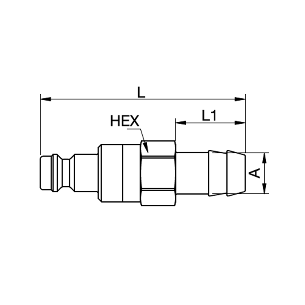 Serie 21 - Double Shut-Off Han Lynkobling (med ventil) - Slangestuds - Rustfrit stål