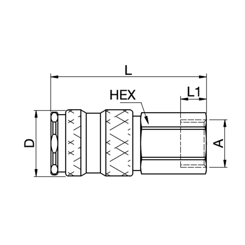 Serie 25 - Single Shut-Off Hun Lynkobling (med ventil) - Hun Gevind - Rustfrit stål