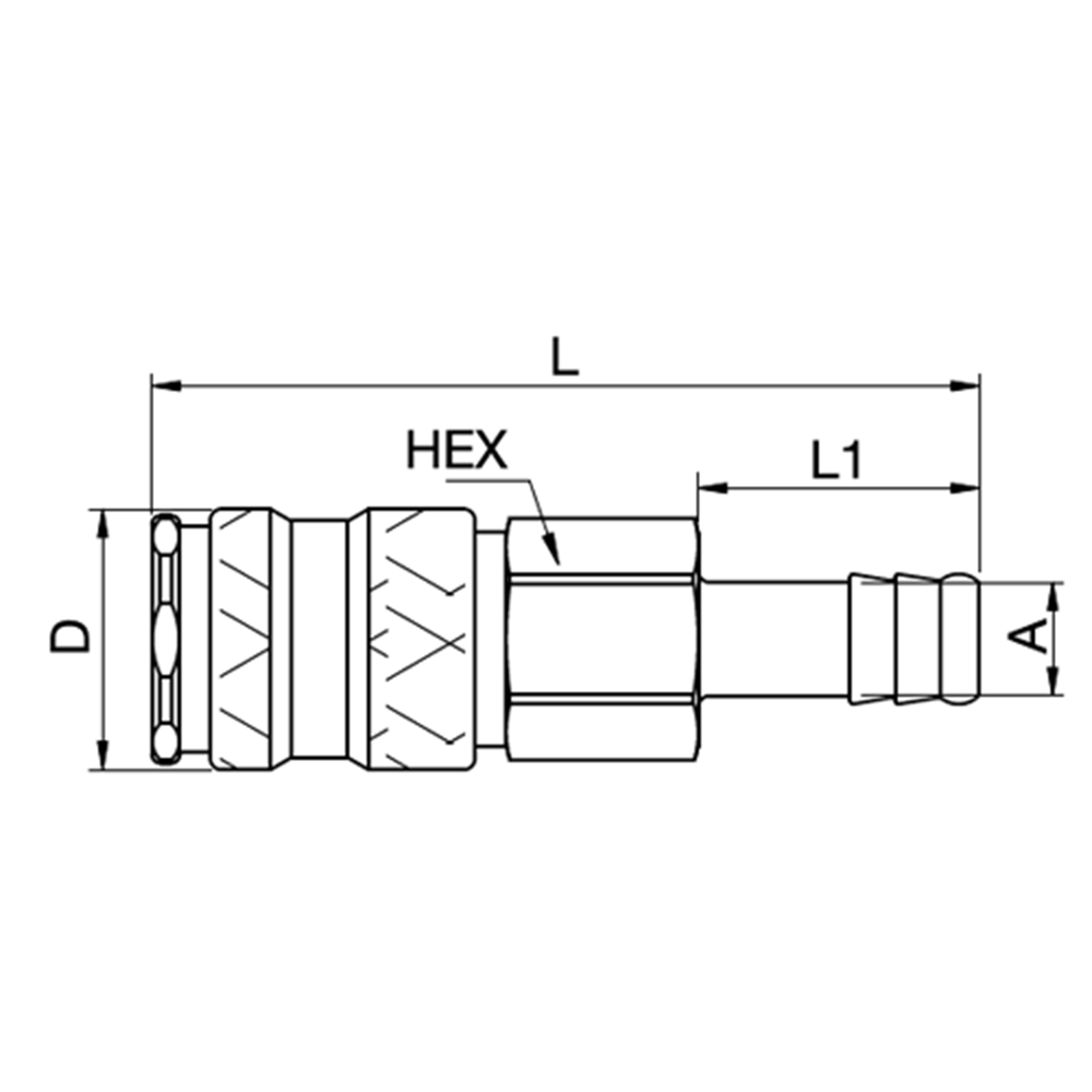 Serie 25 - Single Shut-Off Hun Lynkobling (med ventil) - Slangestuds - Rustfrit stål