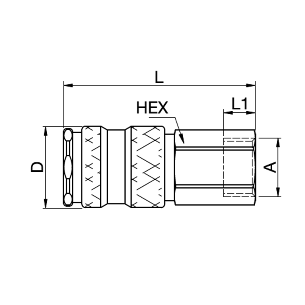 Serie 25 - Double Shut-Off Hun Lynkobling (med ventil) - Hun Gevind - Rustfrit stål