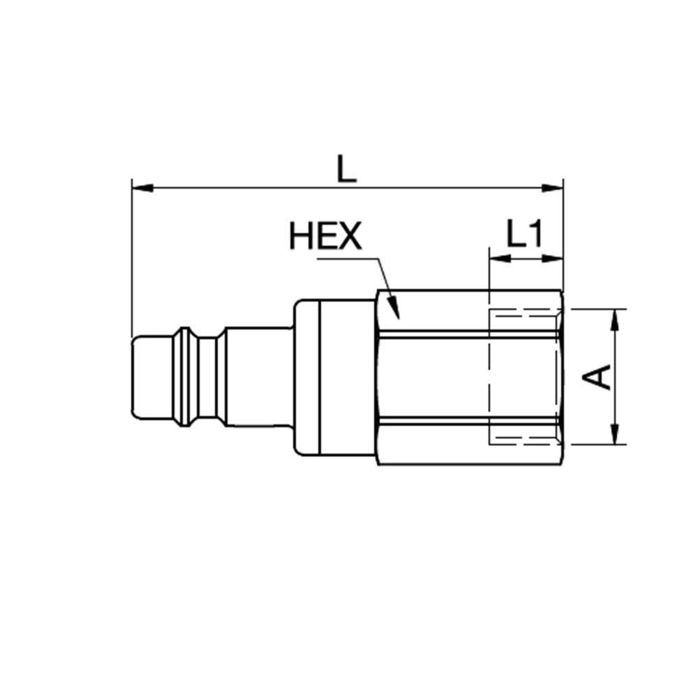 Serie 25 - Double Shut-Off Han Lynkobling (med ventil) - Hun Gevind - Rustfrit stål