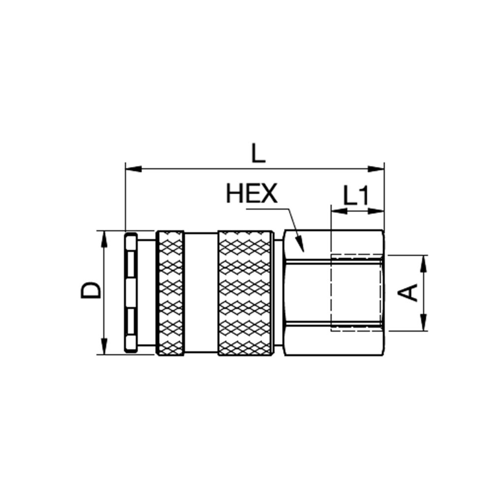 Serie 27 - Single Shut-Off Hun Lynkobling (med ventil) - Hun Gevind - Rustfrit stål