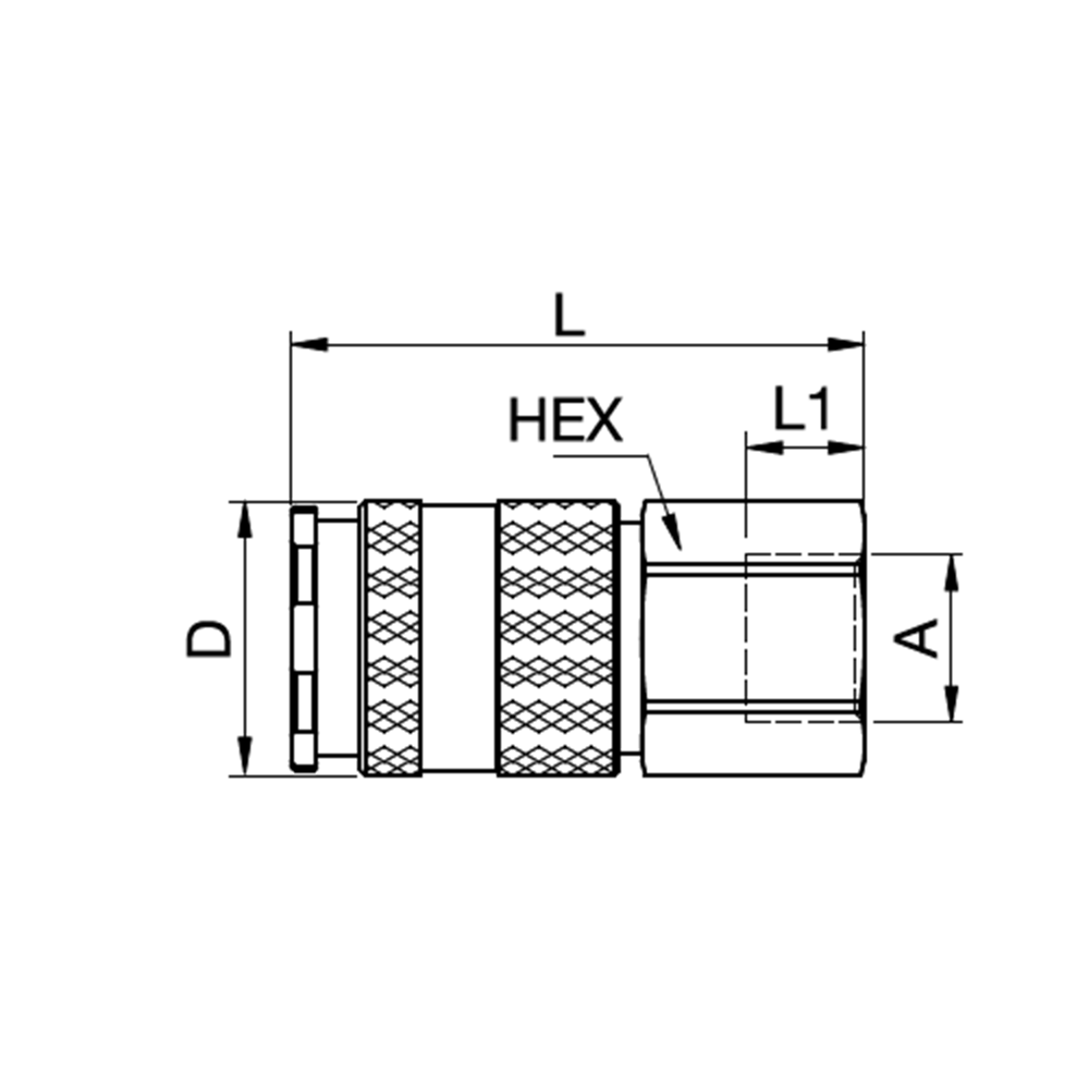 Serie 27 - Double Shut-Off Hun Lynkobling (med ventil) - Hun Gevind - Rustfrit stål