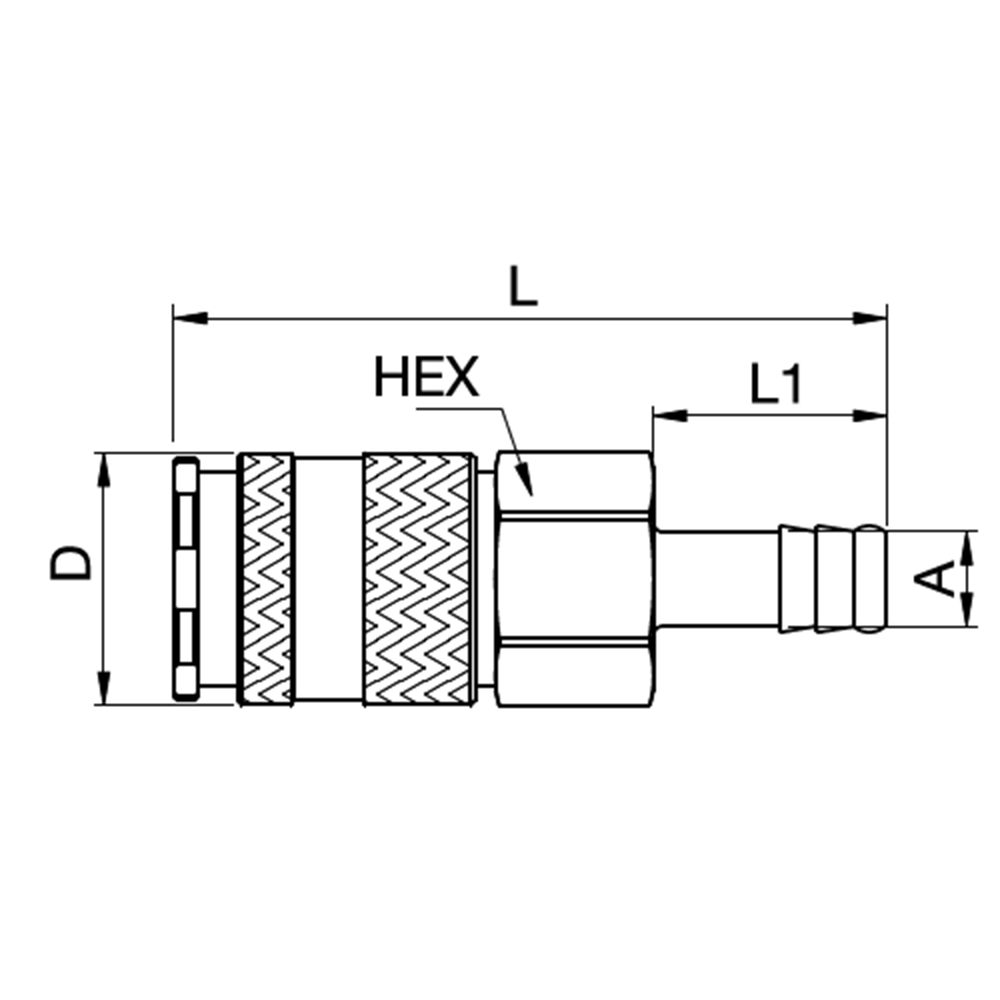 Serie 27 - Double Shut-Off Hun Lynkobling (med ventil) - Slangestuds - Rustfrit stål