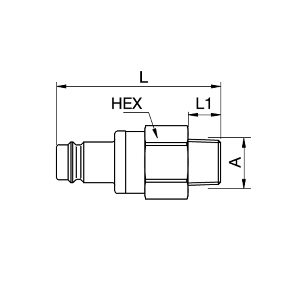 Serie 27 - Double Shut-Off Han Lynkobling (med ventil) - Han Gevind - Rustfrit stål