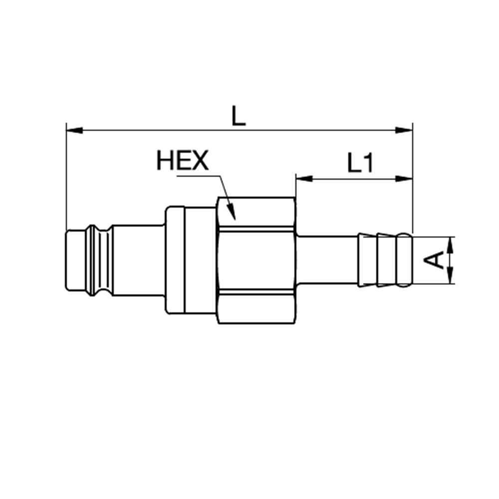 Serie 27 - Double Shut-Off Han Lynkobling (med ventil) - Slangestuds - Rustfrit stål