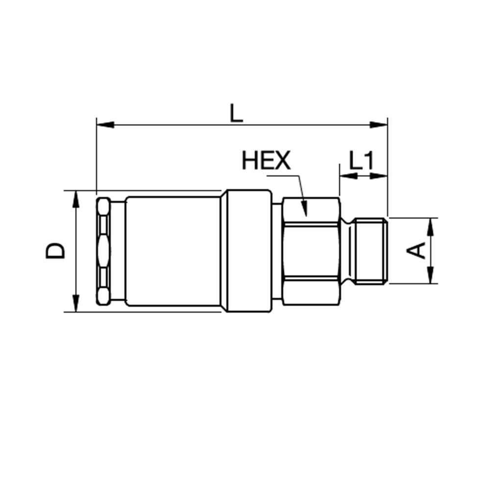 Serie 303 - Double Shut-Off Hun Lynkobling (med ventil) - Han Gevind - Rustfrit stål