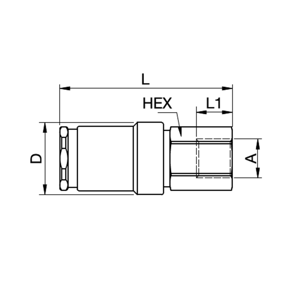 Serie 303 - Double Shut-Off Hun Lynkobling (med ventil) - Hun Gevind - Rustfrit stål