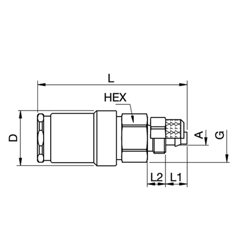 Serie 303 - Double Shut-Off Hun Lynkobling (med ventil) - Med Plastikslange samling - Rustfrit stål