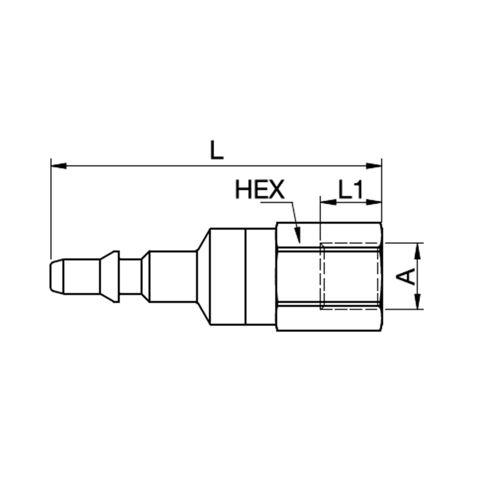 Serie 303 - Double Shut-Off Han Lynkobling (med ventil) - Hun Gevind - Rustfrit stål