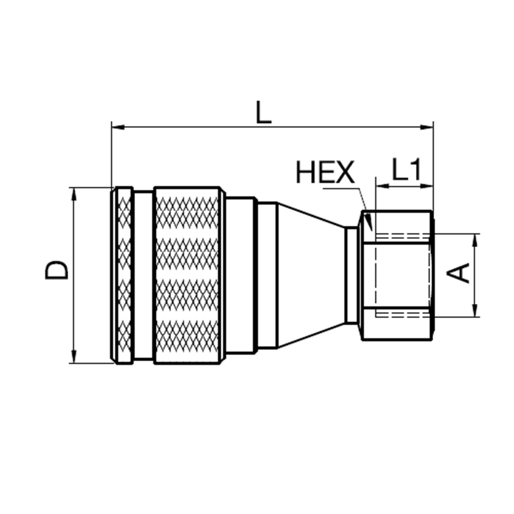 Serie 71 - Double Shut-Off Hun Lynkobling (med ventil) - Hun Gevind - Rustfrit stål