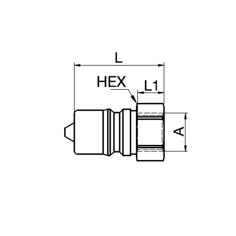 Serie 71 - Double Shut-Off Han Lynkobling (med ventil) - Hun Gevind - Rustfrit stål