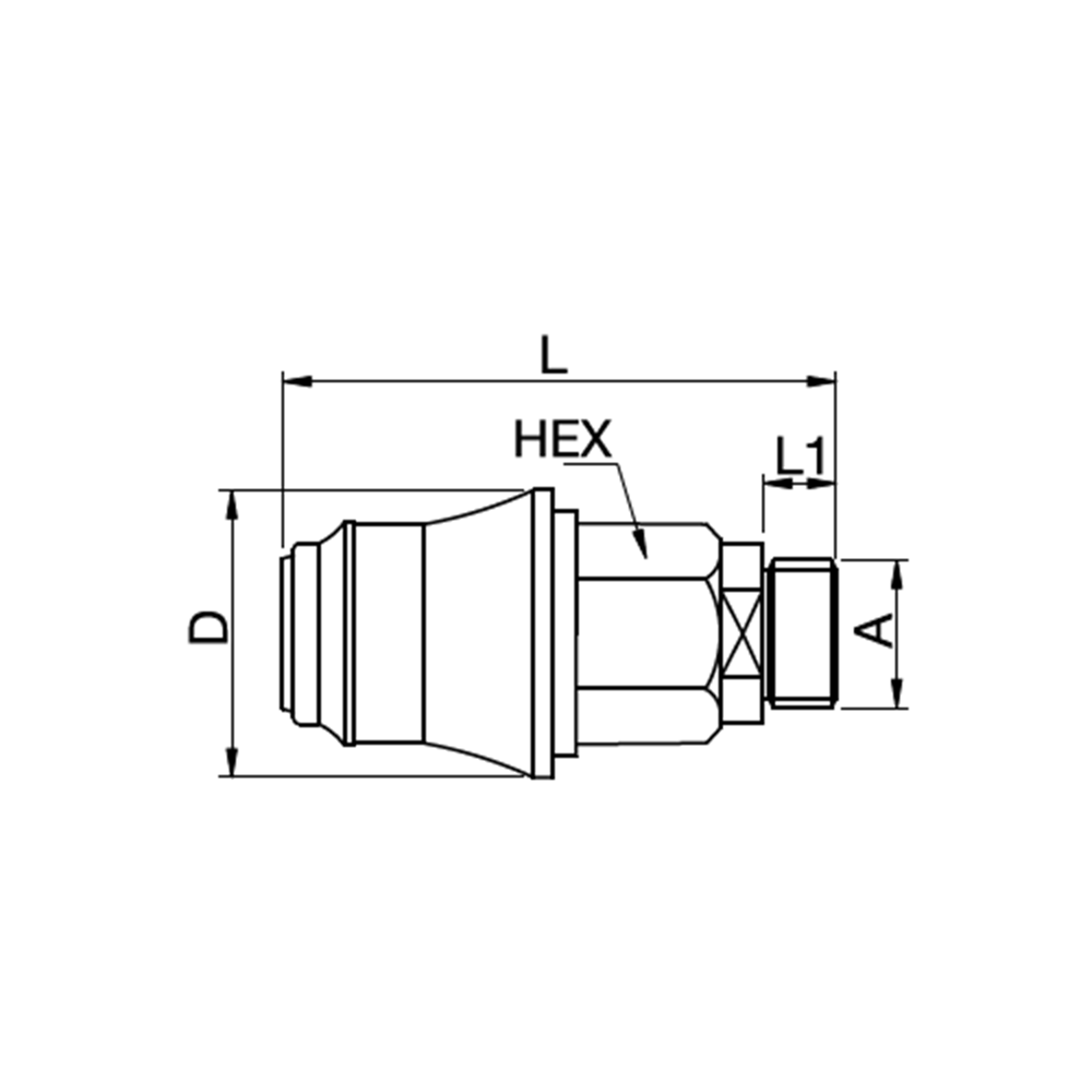 Serie 48 - Double Shut-Off Hun Lynkobling (med ventil) - Han Gevind - Polyoxymethylen (POM)