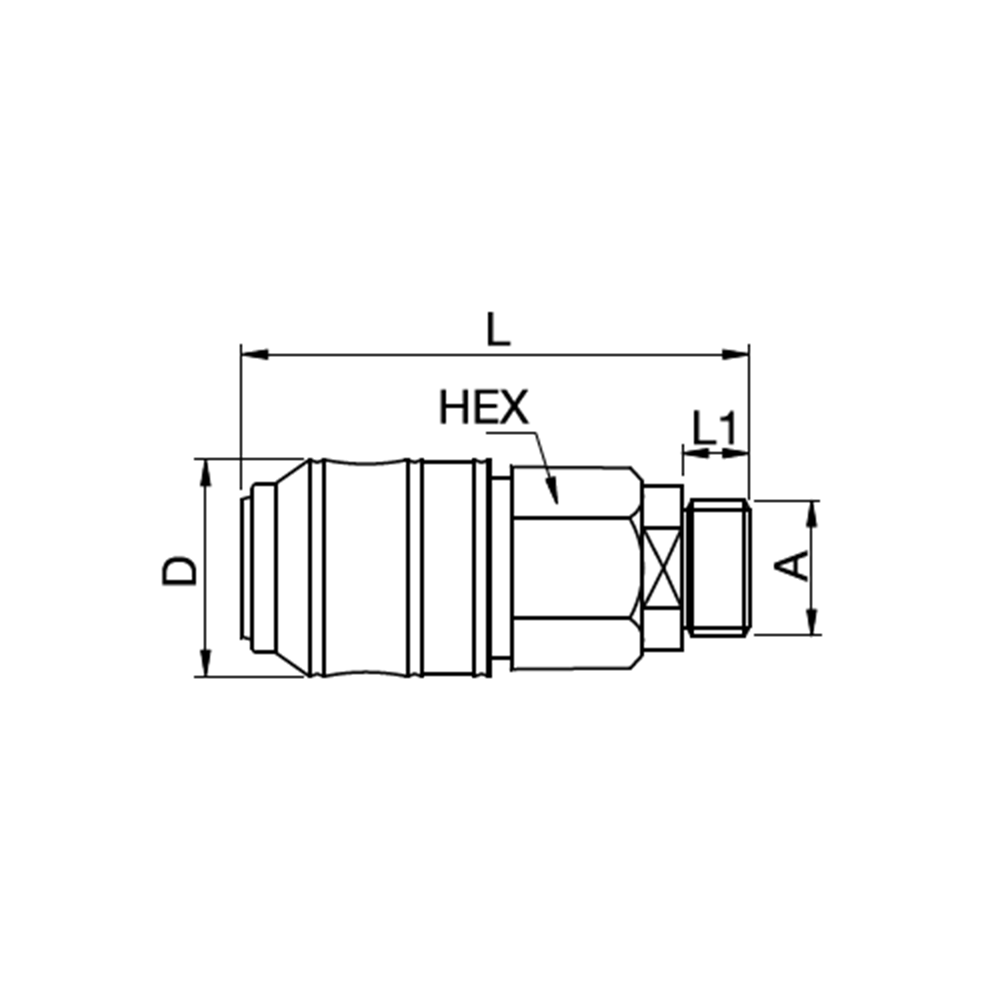 Serie 21 - Double Shut-Off Hun Lynkobling (med ventil) - Han Gevind Med Cylindrisk greb - Polyvinylfluorid (PVDF)