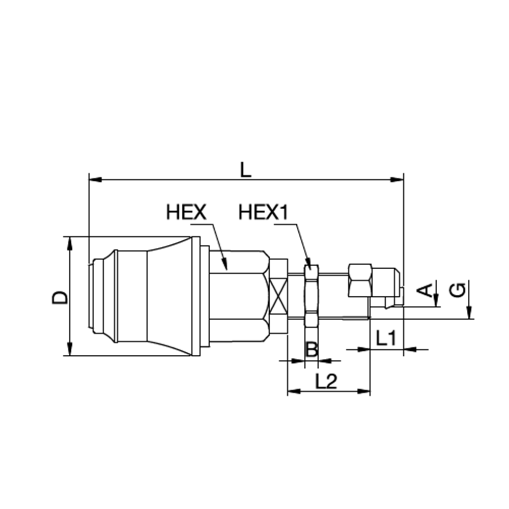 Serie 21 - Double Shut-Off Hun Lynkobling (med ventil) - Panelmonteret Med Plastikslange samling Med Konisk greb - Polyoxymethylen (POM)