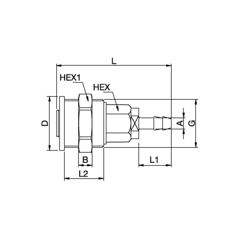 Serie 21 - Double Shut-Off Hun Lynkobling (med ventil) - Panelmonteret for Slangestuds for Front Panel Installation - Polyoxymethylen (POM)