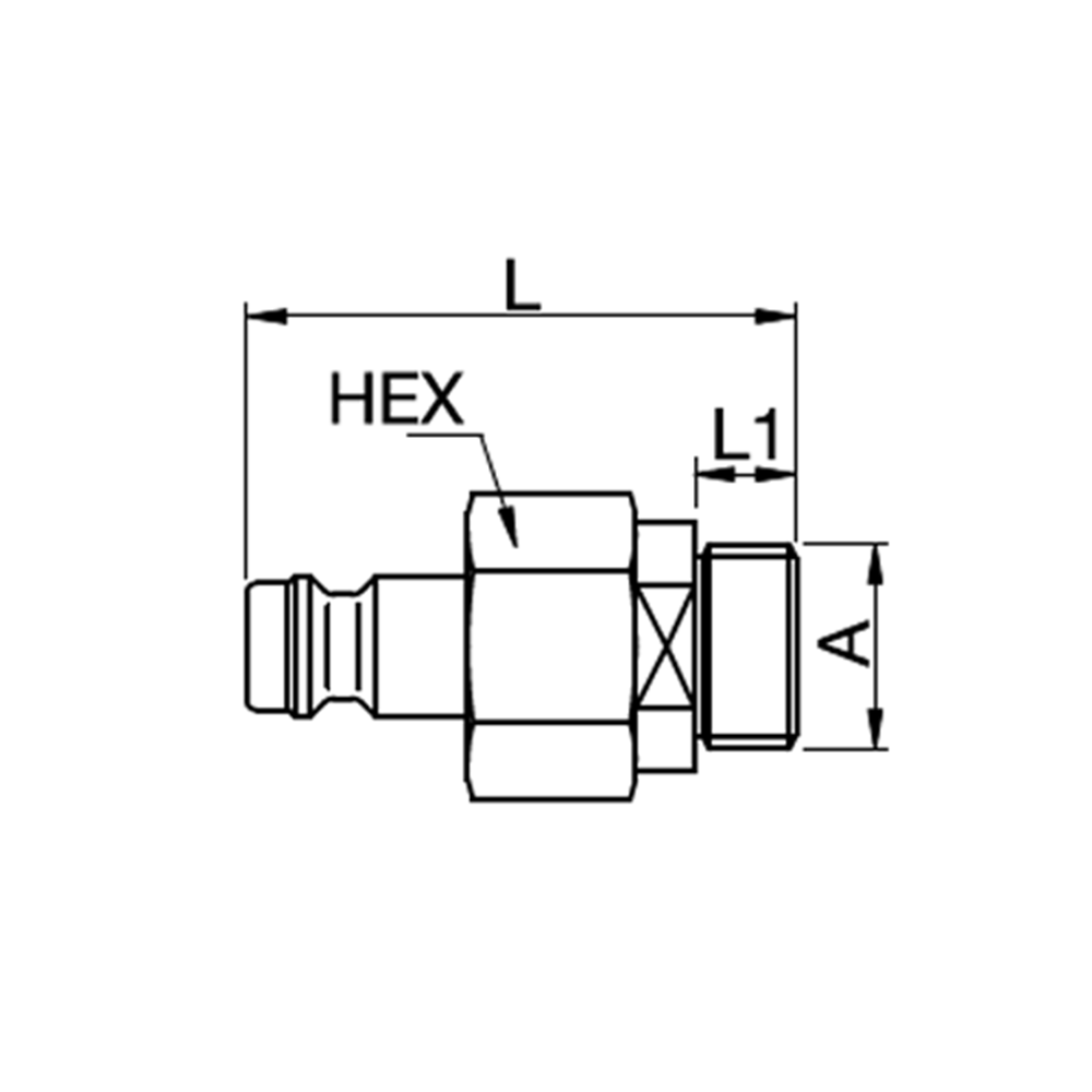 Serie 21 - Double Shut-Off Han Lynkobling (med ventil) - Han Gevind - Polyoxymethylen (POM)