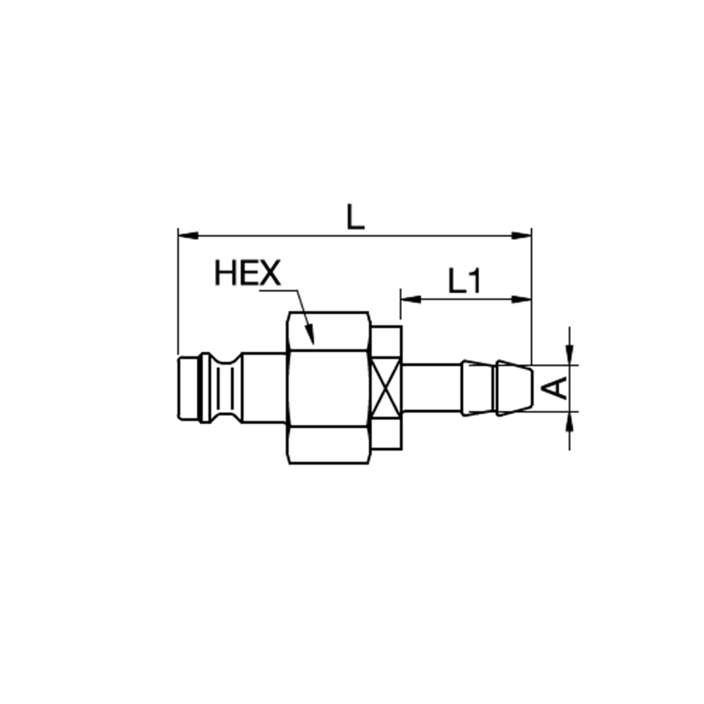 Serie 21 - Double Shut-Off Han Lynkobling (med ventil) - Slangestuds - Polyoxymethylen (POM)