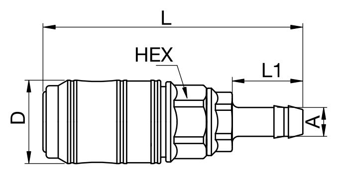 Serie 48 - Double Shut-Off Hun Lynkobling (med ventil) - Slangestuds - Polyvinylfluorid (PVDF)