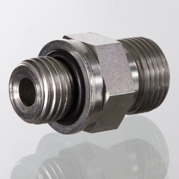 Hydr. Adaptor, Lige: Han/Han - Metric, O-ring and retaining ring / BSP, Udkravning, 60 °