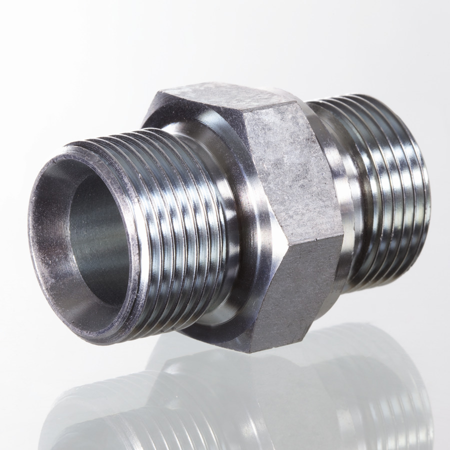 Hydr. Adaptor, Lige: Han/Han - BSP, Udkravning, 60 ° / BSP, Bonded Seal